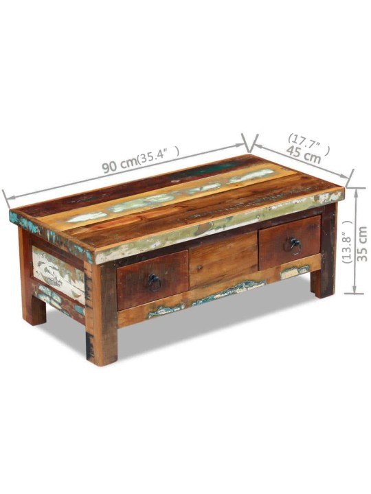 Sahtlitega kohvilaud taastatud puidust  90 x 45 x 35 cm