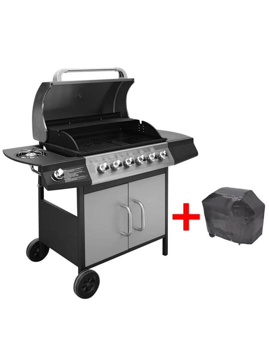 GAASIGRILL 6 + 1 KÜPSETUSTSOONIGA, MUST JA HÕBEDANE