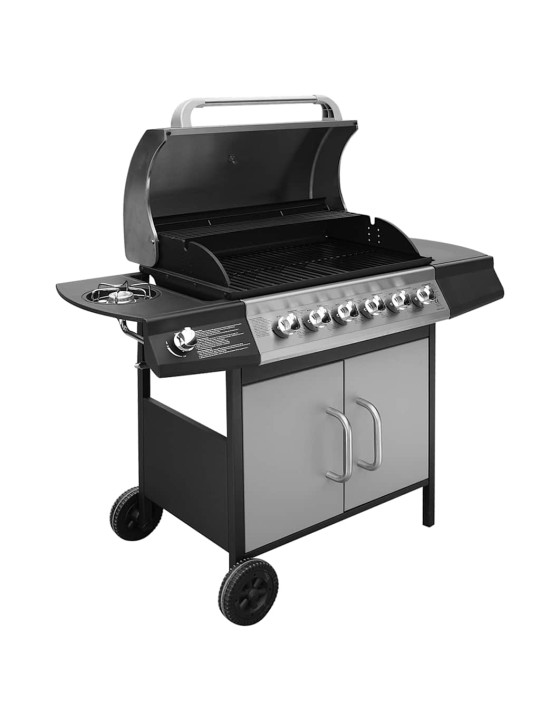 GAASIGRILL 6 + 1 KÜPSETUSTSOONIGA, MUST JA HÕBEDANE
