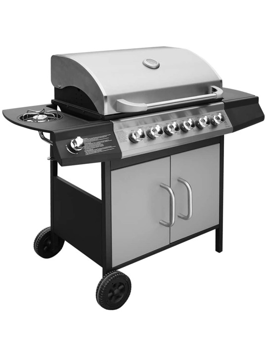 GAASIGRILL 6 + 1 KÜPSETUSTSOONIGA, MUST JA HÕBEDANE