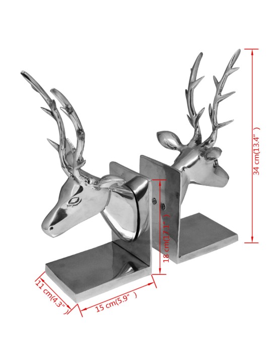 Bookends deer 2 tk alumiinium hõbe