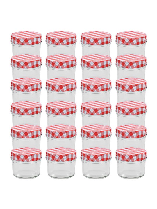 Valgete ja punaste kaantega klaasist moosipurgid 24 tk 110 ml