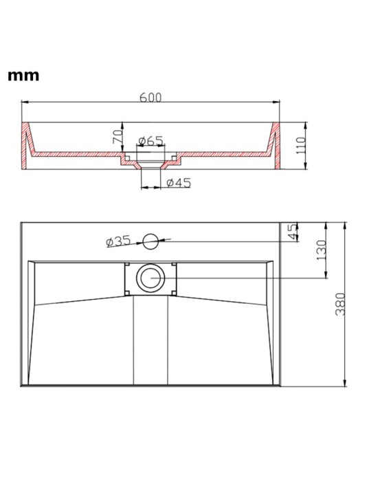 Valamu 60x38x11 cm mineraalne valatud / marmor valatud valge