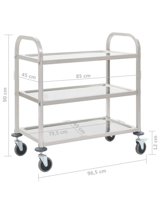 Kolme korrusega köögikäru, 96,5x55x90 cm, roostevaba teras