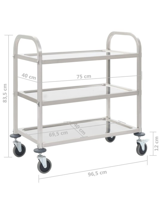 Kolme korrusega köögikäru, 95x45x83,5 cm, roostevaba teras