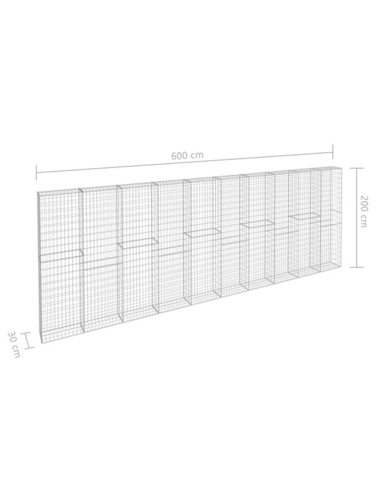 Kattega gabioonsein, tsingitud teras, 600 x 30 x 200 cm