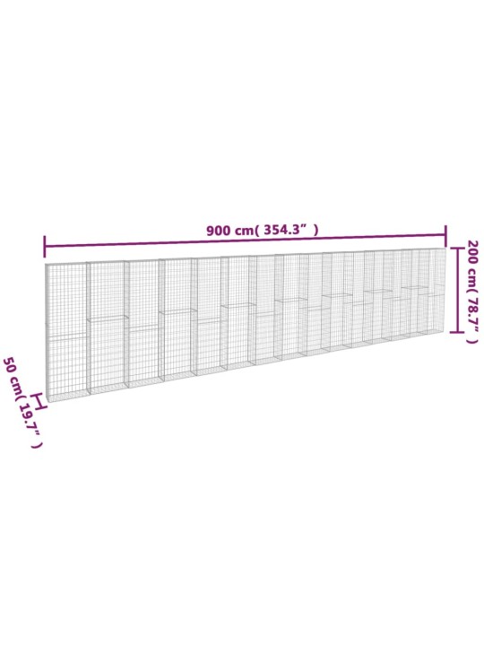 Kattega gabioonsein, tsingitud teras, 900 x 50 x 200 cm