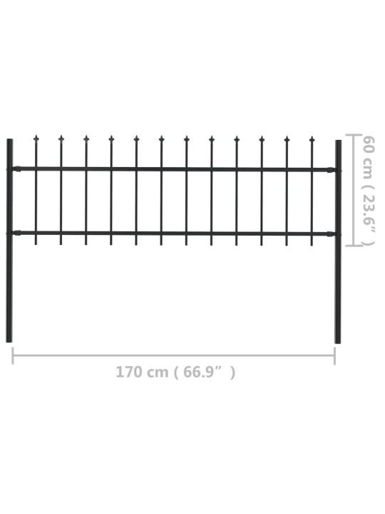 Terava otsaga aed, terasest, 1,7 x 0,6 m, must