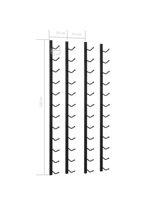 Seinale kinnitatavad veiniriiulid 12 pudelile, 2 tk, must raud