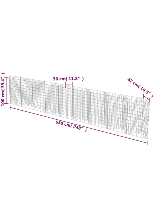 Kattega gabioonsein, tsingitud teras, 630 x 30 x 100 cm