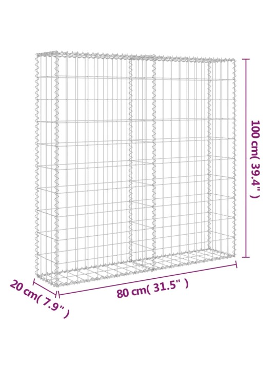 Gabioonsein katetega, tsingitud teras, 80 x 20 x 100 cm