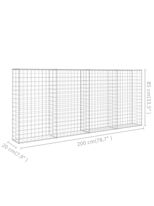 Kattega gabioonsein, tsingitud teras, 200 x 20 x 85 cm