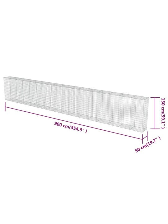 Kattega gabioonsein, tsingitud teras, 900 x 50 x 150 cm