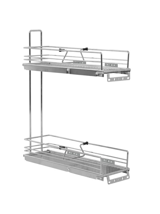 2 riiuliga väljatõmmatav köögi traatkorv hõbedane 47x15x54,5 cm