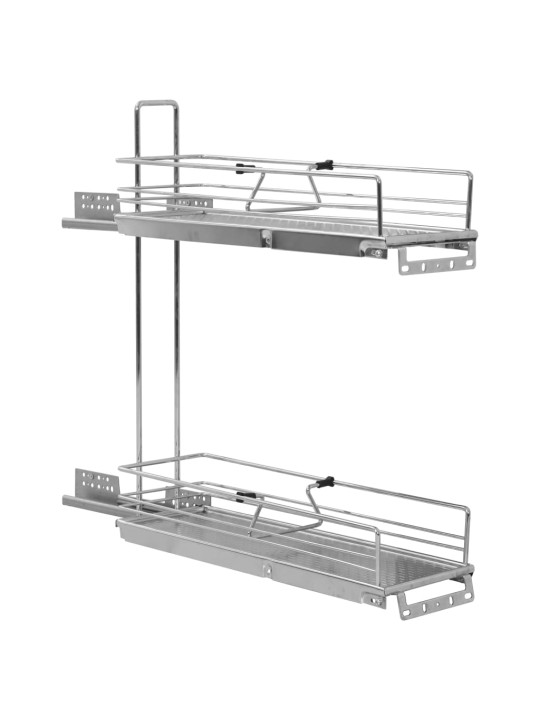 2 riiuliga väljatõmmatav köögi traatkorv hõbedane 47x15x54,5 cm