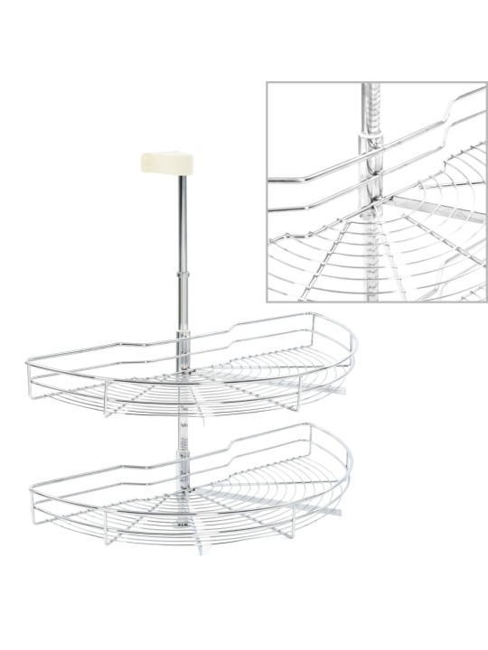 2 riiuliga köögi traatkorv hõbedane 180 kraadi 75 x 38 x 80 cm