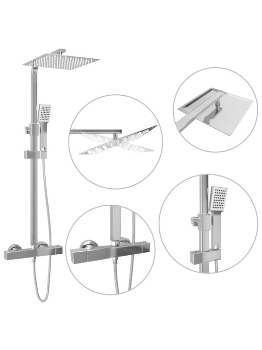 Kahe otsakuga dušikomplekt termostaadiga roostevaba teras