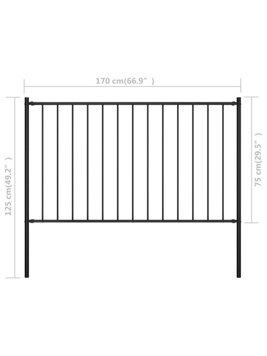 Aiapaneel postidega, pulbervärvitud teras, 1,7 x 0,75 m, must