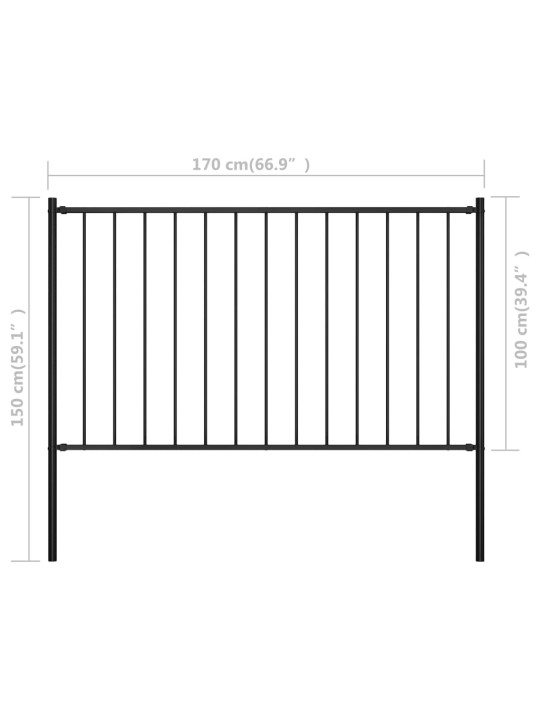 Aiapaneel postidega, pulbervärvitud teras, 1,7 x 1 m, must