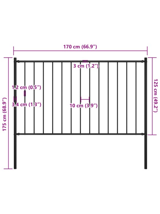 Aiapaneel postidega, pulbervärvitud teras, 1,7 x 1,25 m, must