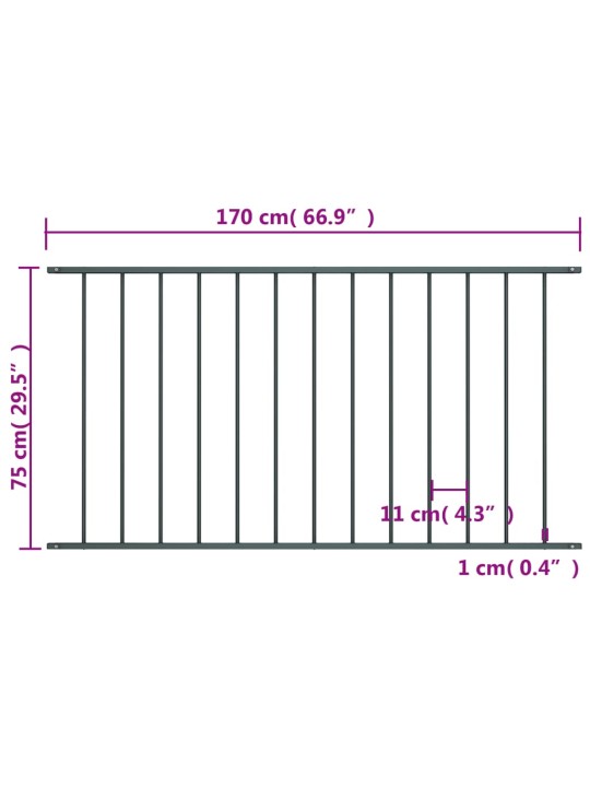 Aiapaneel, pulbervärvitud teras, 1,7 x 0,75 m, antratsiithall