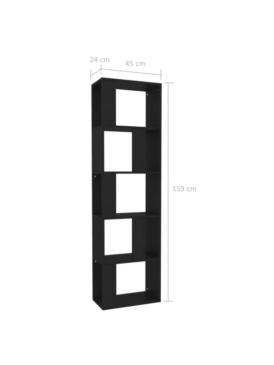 Raamaturiiul/ruumijagaja must 45 x 24 x 159 cm puitlaastplaat