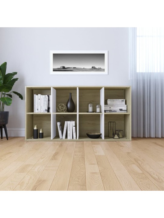 RAAMATURIIUL, VALGE JA SONOMA TAMM, 66X30X130 CM PUITLAASTPLAAT
