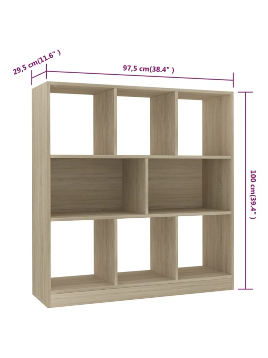 Raamaturiiul sonoma tamm, 97,5 x 29,5 x 100 cm, puitlaastplaat