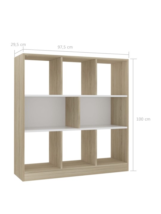 Raamaturiiul valge, sonoma tamm 97,5x29,5x100 cm puitlaastplaat