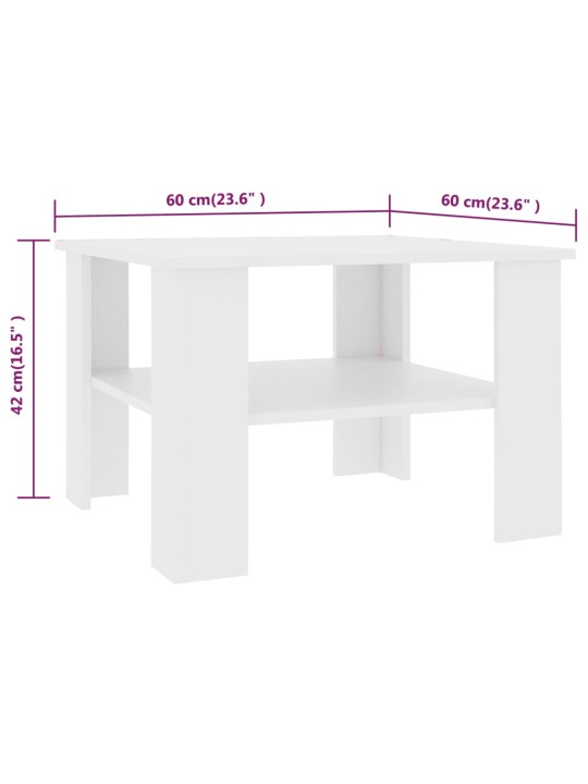 Kohvilaud, valge, 60 x 60 x 42 cm puitlaastplaat