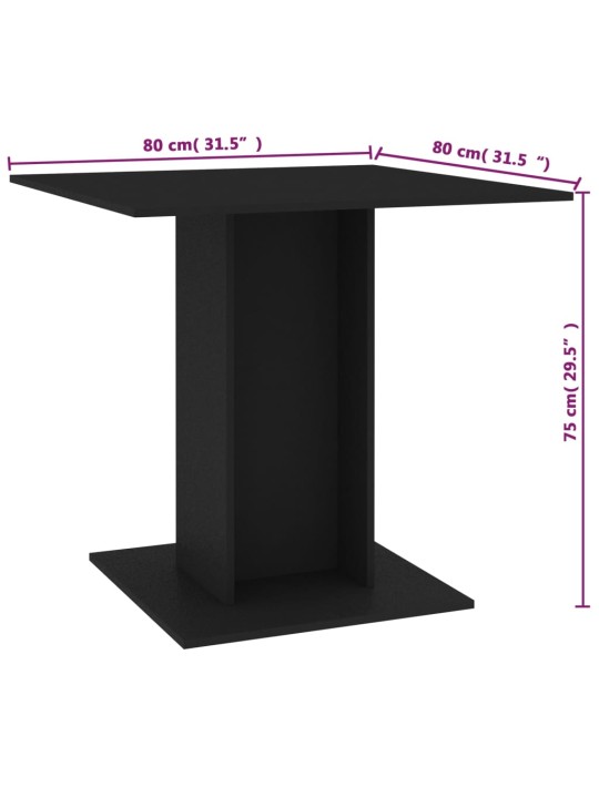 Söögilaud, must 80 x 80 x 75 cm puitlaastplaat