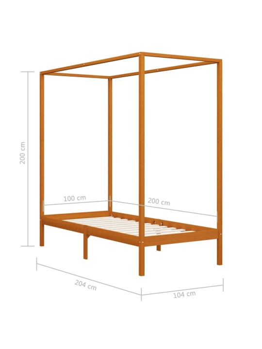 Baldahhiinvoodi raam, meepruun, männipuit, 100 x 200 cm