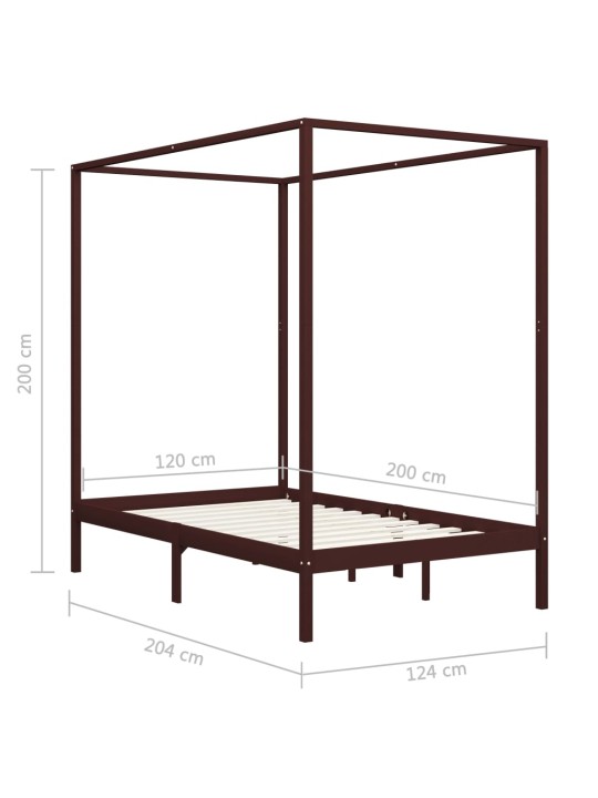 Baldahhiinvoodi raam, tumepruun, männipuit, 120 x 200 cm