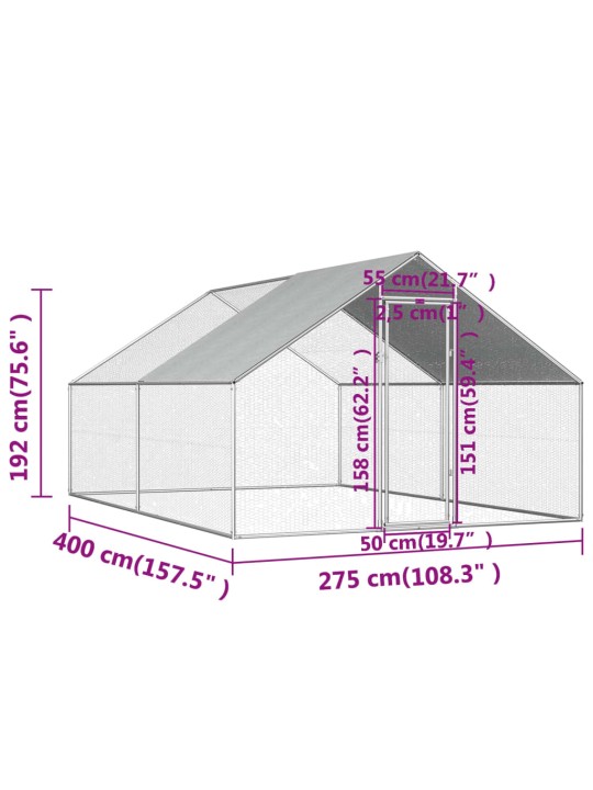 Kanapuur, 2,75 x 4 x 1,92 m, tsingitud teras