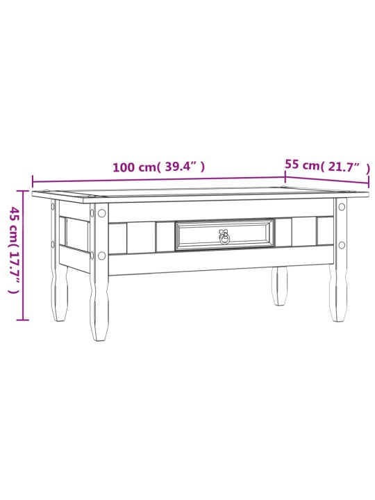 Kohvilaud, mehhiko mänd, corona sari, valge, 100 x 55 x 45 cm