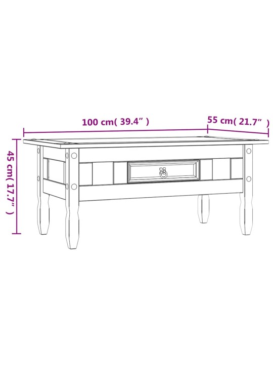 Kohvilaud, mehhiko mänd, corona sari, valge, 100 x 55 x 45 cm