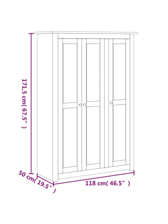 3 uksega riidekapp 118x50x171,5 cm, mänd panama sari