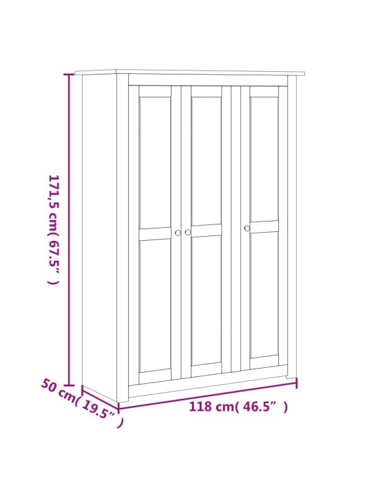 3 uksega riidekapp hall 118x50x171,5 cm mänd panama sari