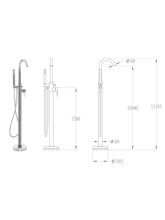 Iseseisev vannikraan, roostevaba teras, 118,5 cm