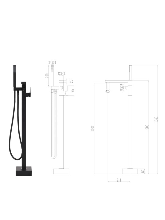 Iseseisev vannikraan, must, roostevaba teras, 90 cm