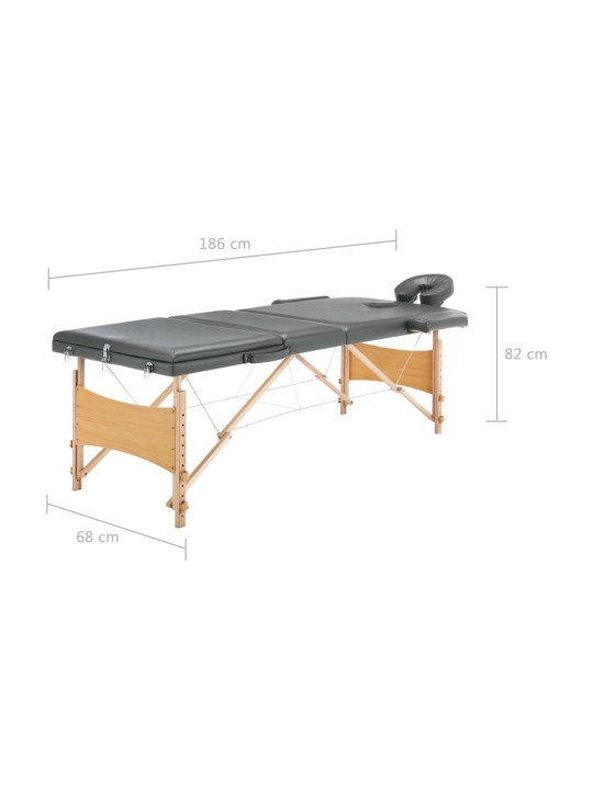 Massaažilaud 3 tsooniga, puitraam, antratsiithall, 186 x 68 cm