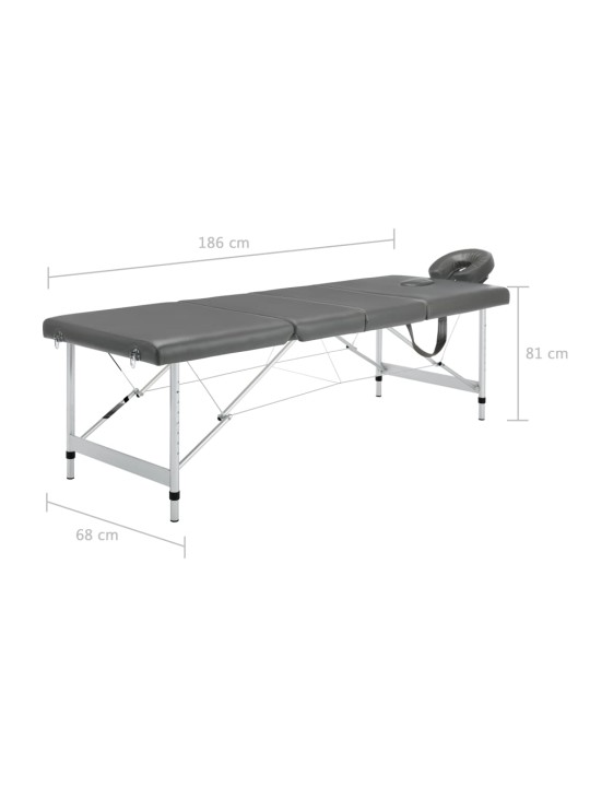 Massaažilaud 4 tsooniga, alumiiniumraam, antratsiit 186 x 68 cm