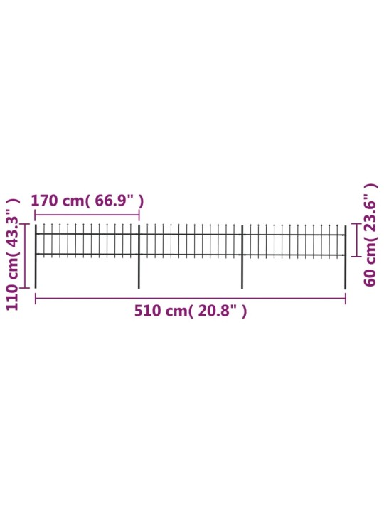 Terava otsaga aed,terasest, 5,1 x 0,6 m, must