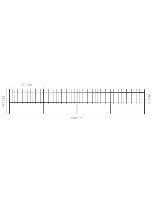 Terava otsaga aed, terasest, 6,8 x 0,8 m, must