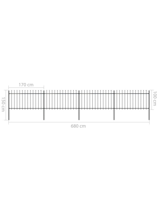 Terava otsaga aed, terasest, 6,8 x 1 m, must