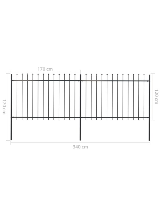 Terava otsaga aed, terasest, 3,4 x 1,2 m, must