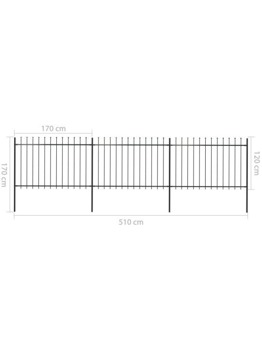 Terava otsaga aed, terasest, 5,1 x 1,2 m, must