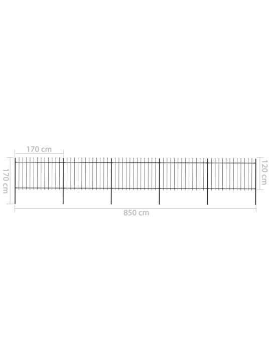 Terava otsaga aed, terasest, 8,5 x 1,2 m, must