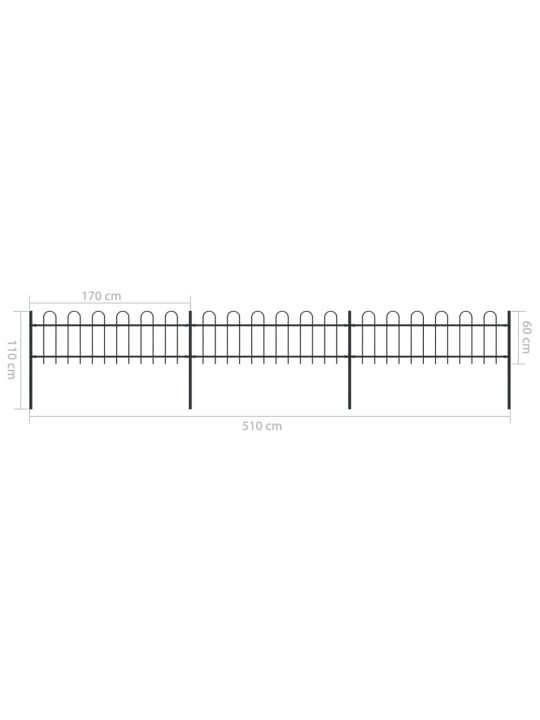 Kumerate otstega aed, teras, 5,1 x 0,6 m, must