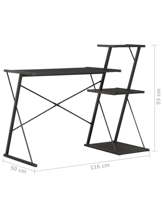 Kirjutuslaud riiuliga, must, 116 x 50 x 93 cm